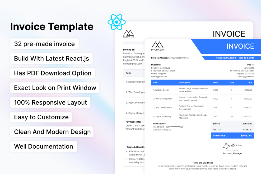Invoma - Invoice ReactJS Template
