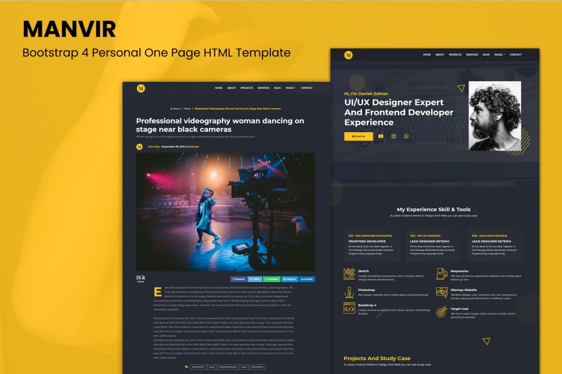 Manvir - Bootstrap 4 Personal One Page HTML