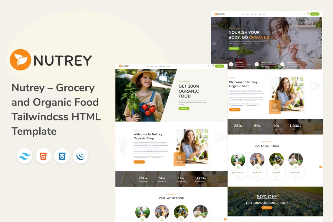 MLNutrey – Organic Food Tailwindcss HTML Template