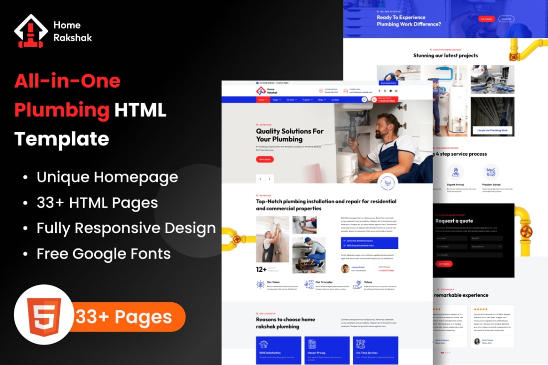 Plumbing Services HTML Template - Home Rakshak