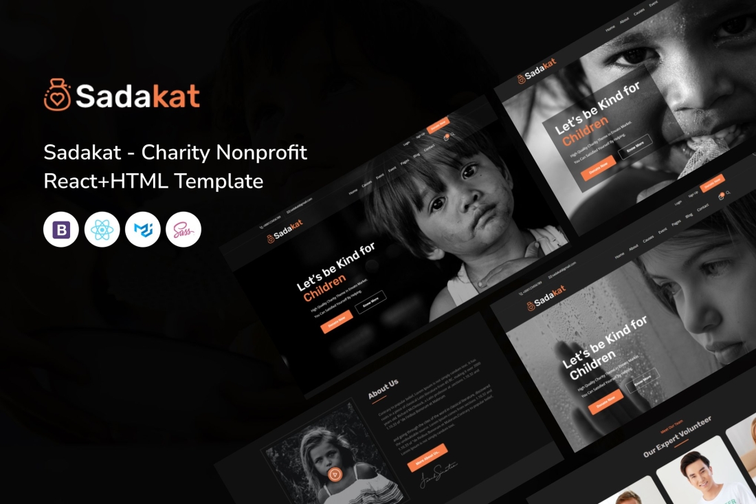 Sadakat - Charity Nonprofit React+HTML Template