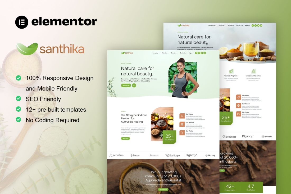 Santhika - Ayurveda & Natural Beauty Care Elementor Template Kit