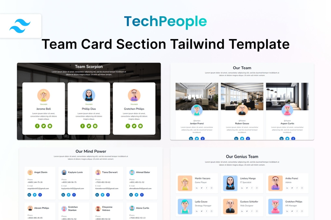 TechPeople - Team Card Tailwind & HTML Template