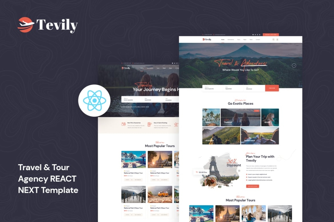 Tevily - Travel & Tour Agency React Next Template
