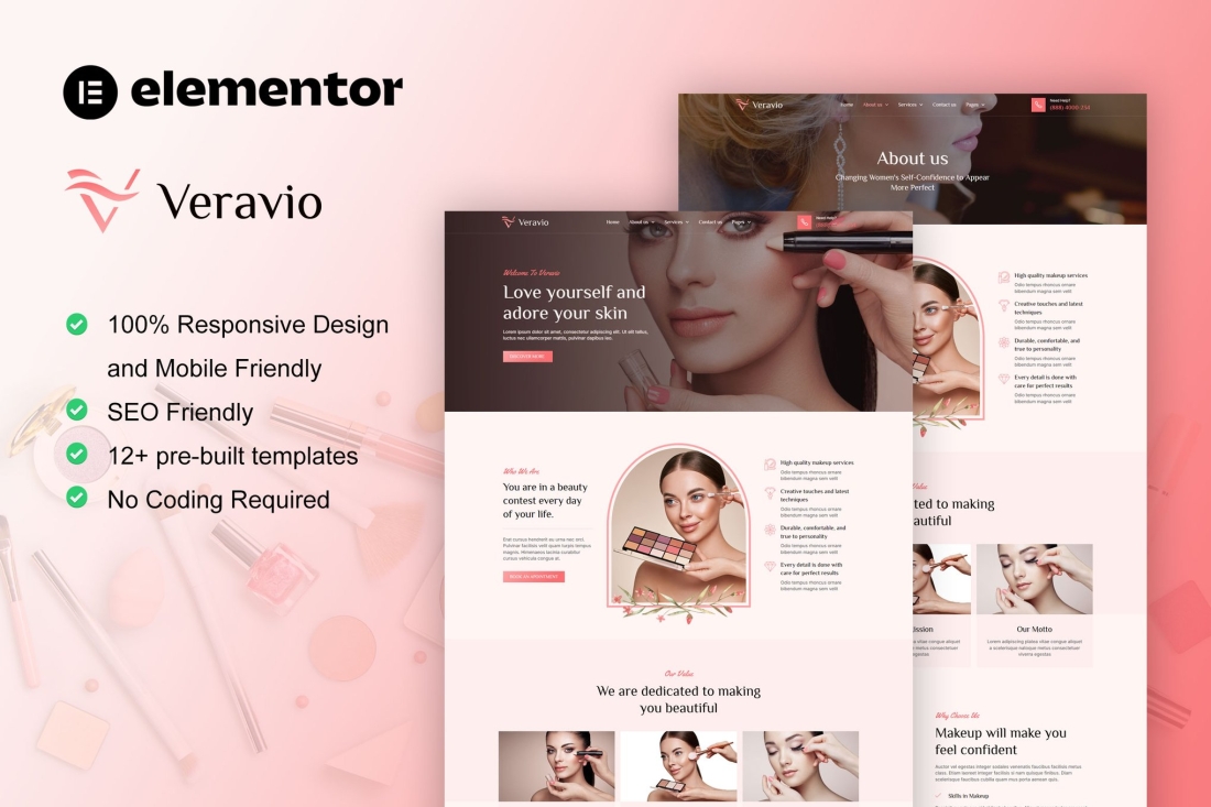 Veravio - Makeup Artist & Hair Stylist Elementor Template Kit