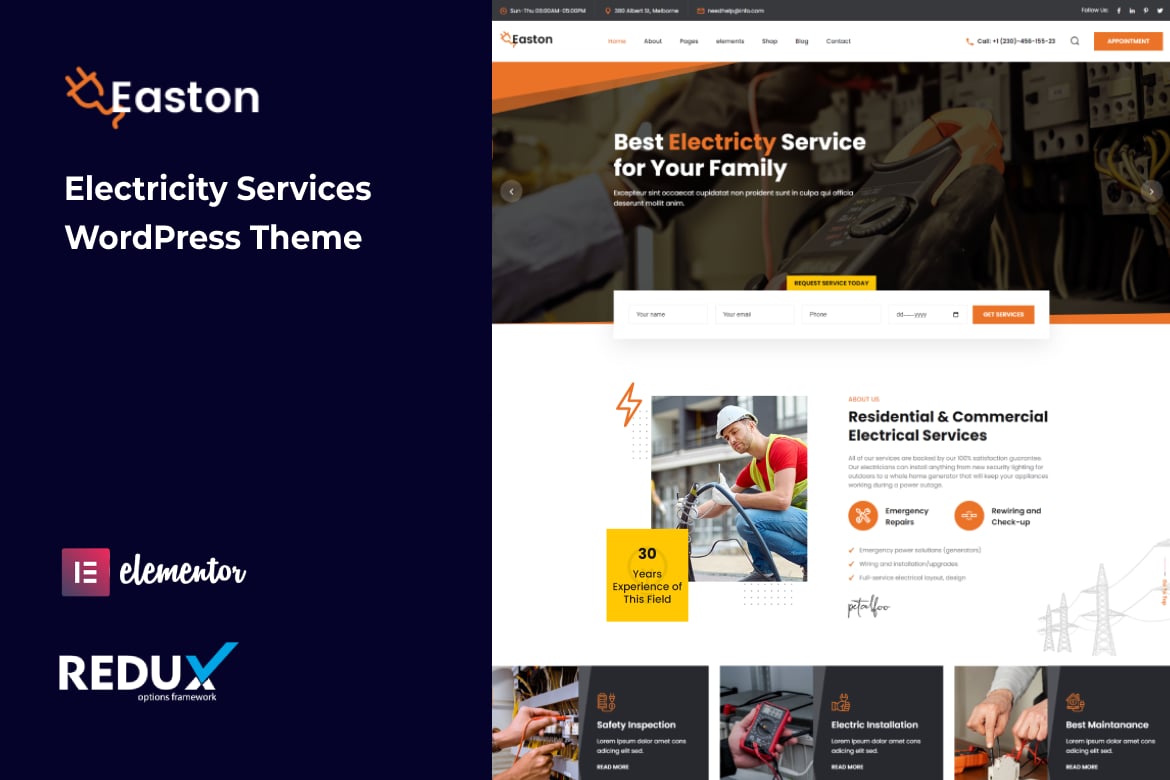 Easton – Electricity Services WordPress Theme 1.0.0