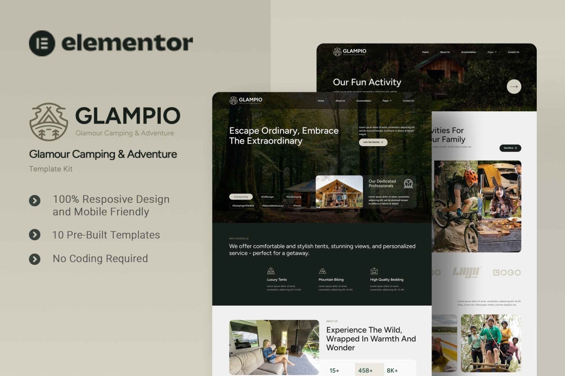 Glampio - Glamour Camping & Adventure Elementor Template Kit