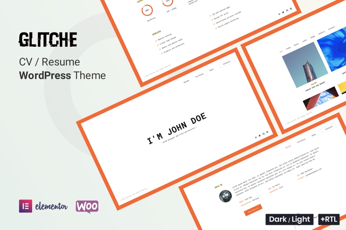 Glitche - Personal CV & Resume Elementor WordPress 3.2.6