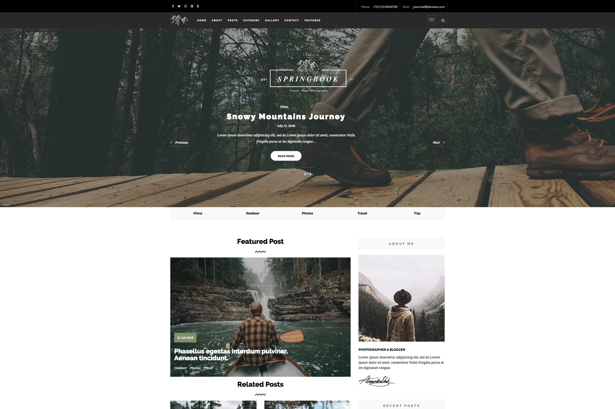 Springbook – Blog Travel Photography WP Theme 1.0.1