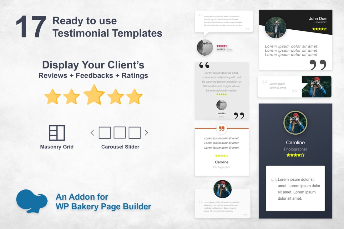 Testimonials Slider and Grid - WPBakery Addon 2.0