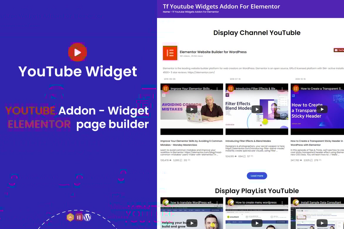 YouTube Widgets – Addon for elementor page builder 1.0.2