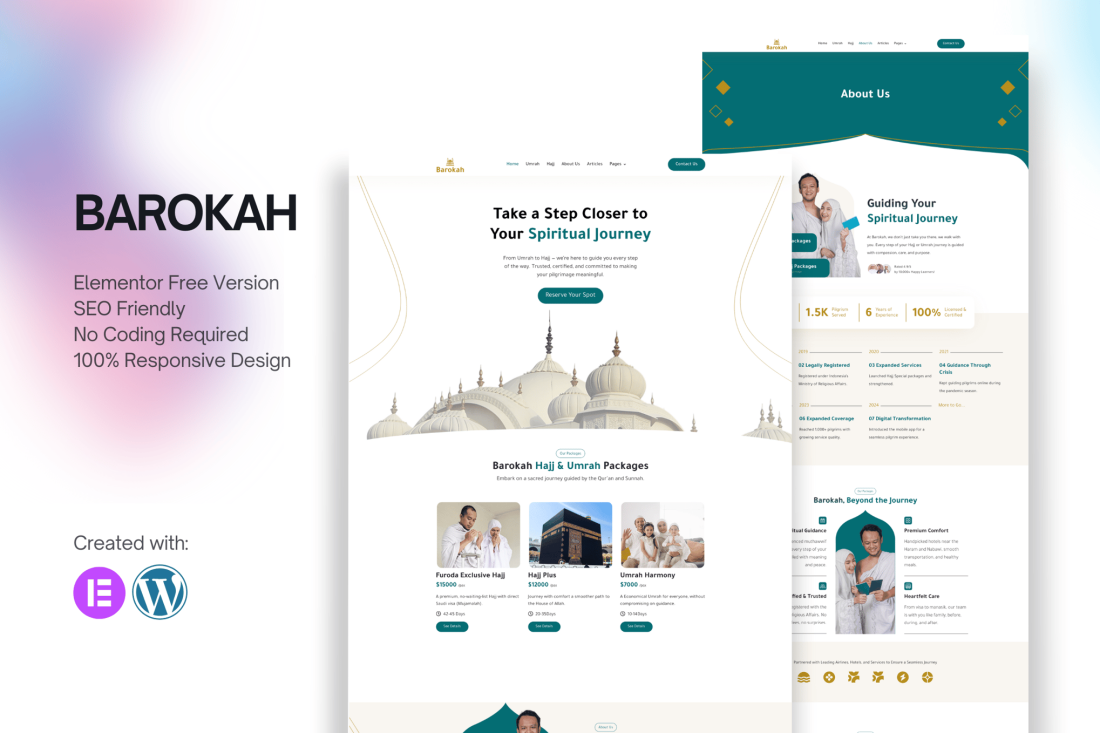 Barokah - Hajj & Umrah Tour Travel Elementor Template Kit