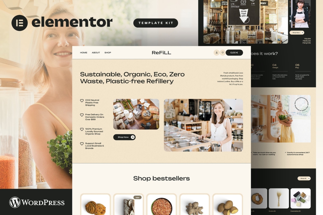 ReFill - Zero Waste Shop eCommerce Elementor Pro Template Kit