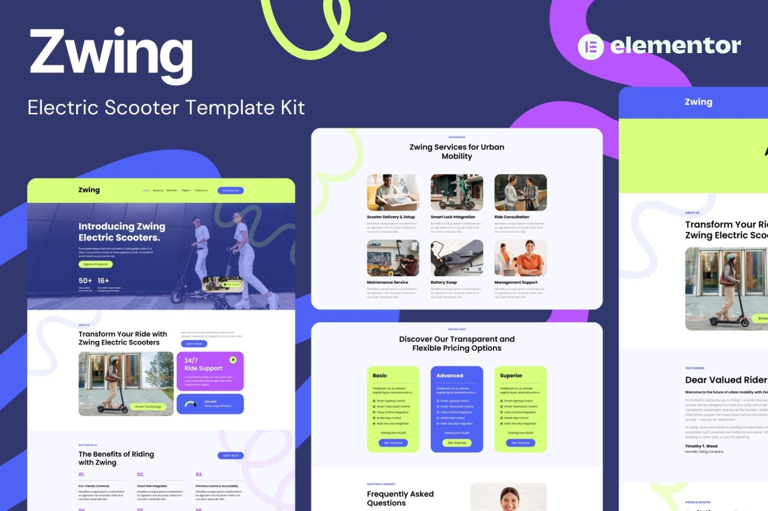 Zwing - Electric Scooter Website Elementor Template Kits