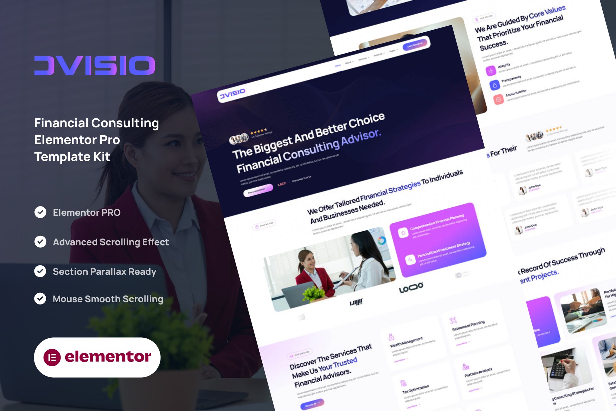 Advisio – Financial Consulting Elementor Pro Template Kit