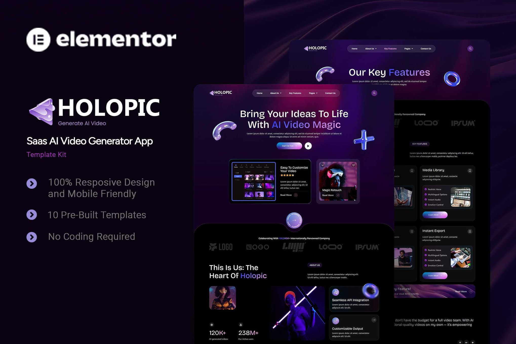 Holopic - Saas AI Generator App Elementor Template Kit