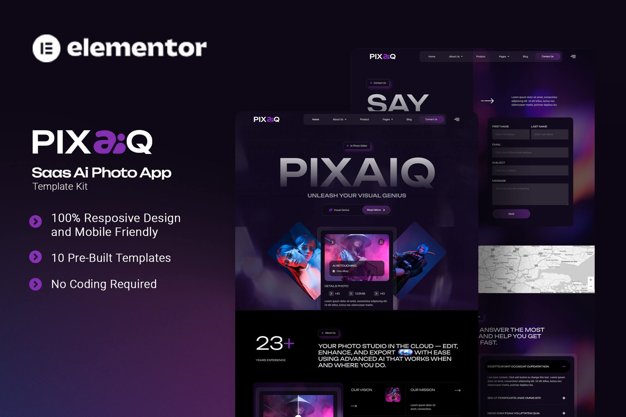 Pixaiq – Saas AI Photo App Elementor Template Kit