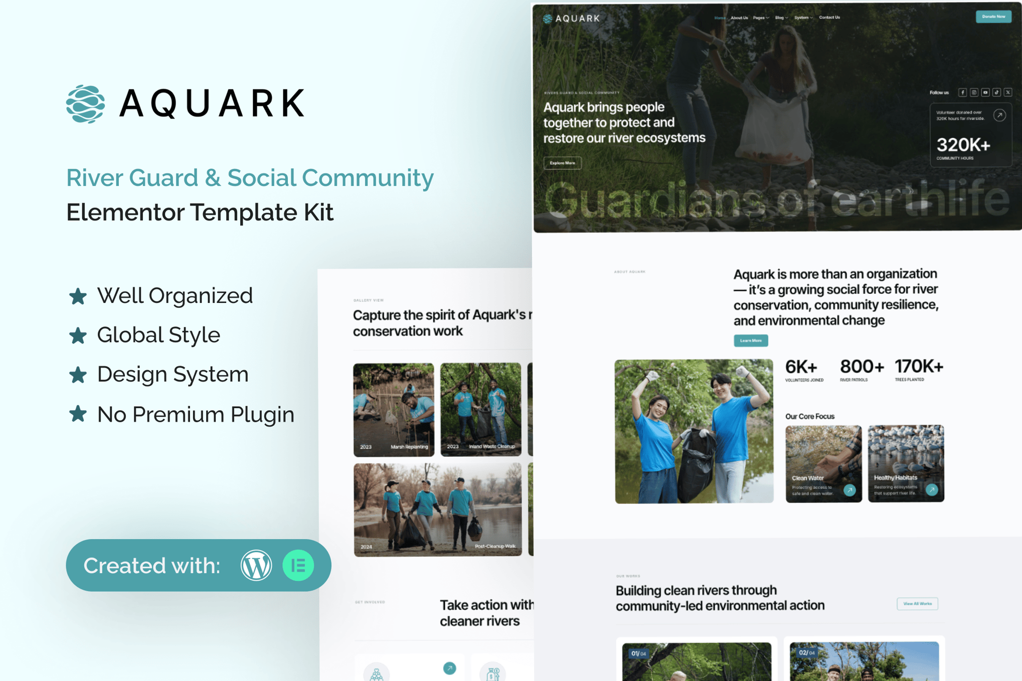 Aquark – River Guard & Social Community  Elementor Template Kit