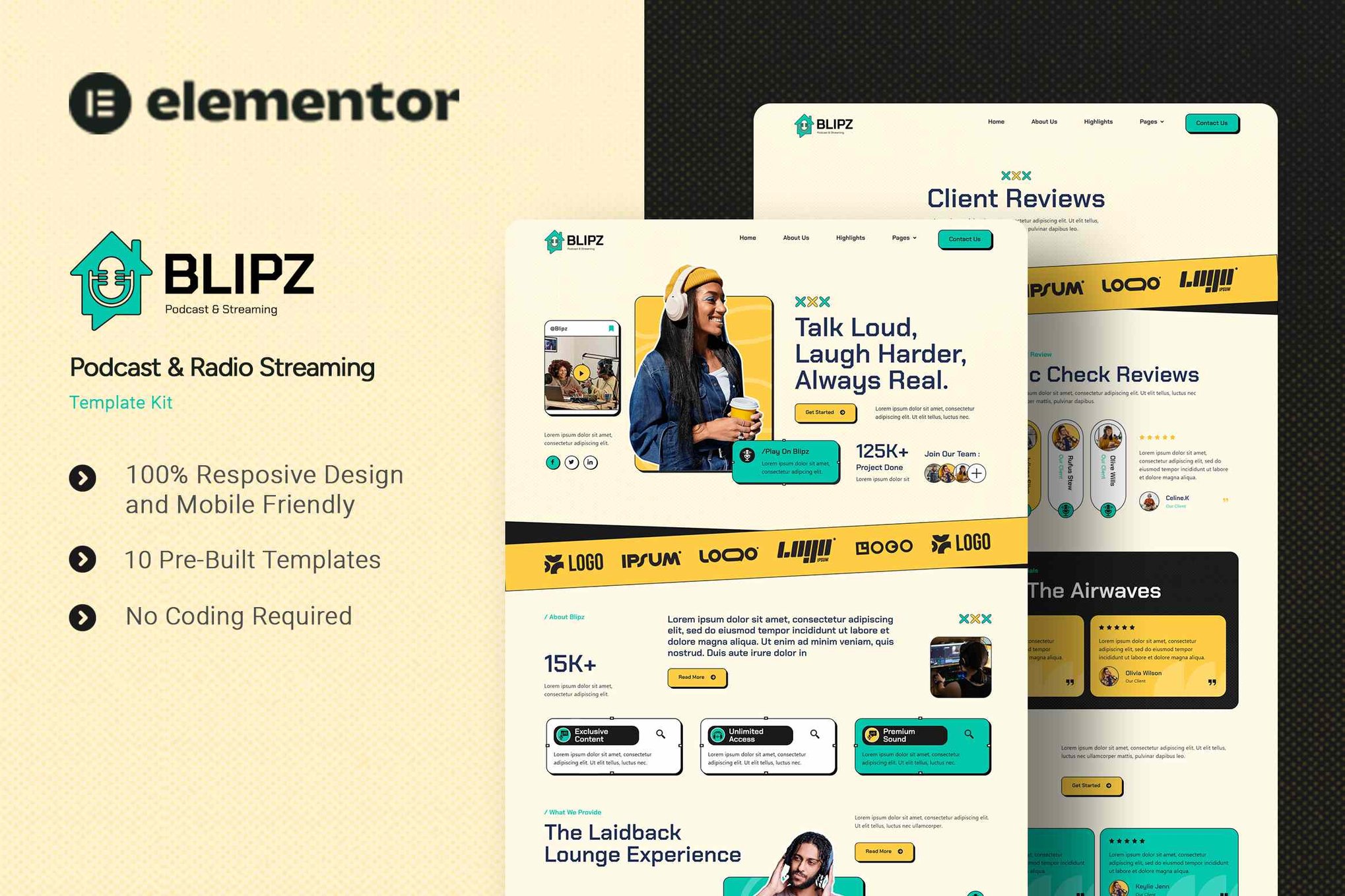 Blipz - Podcast & Radio Streaming Elementor Template Kit