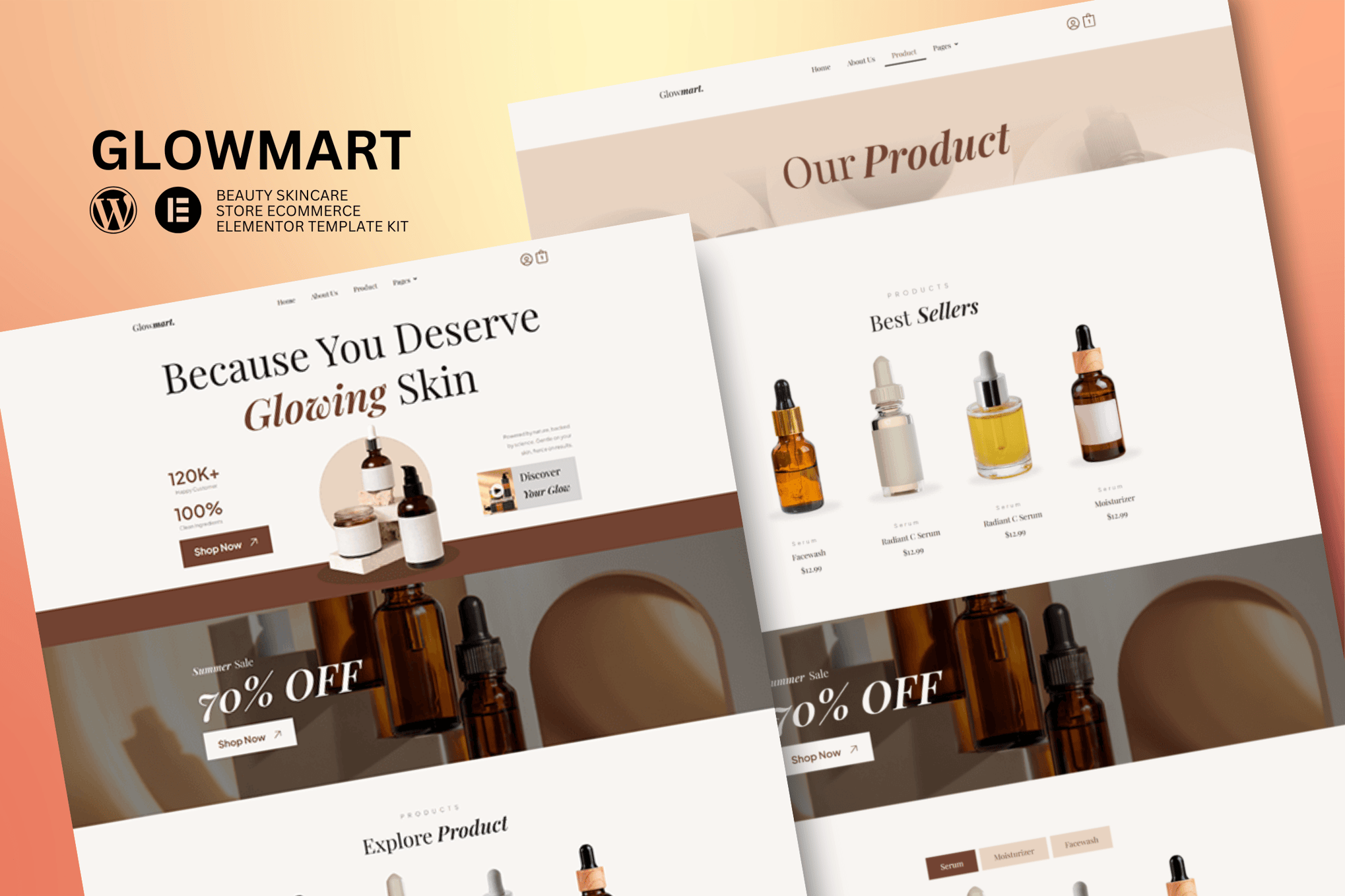 Glowmart - Beauty Cosmestics & Skincare Ecommerce Elementor Template Kit