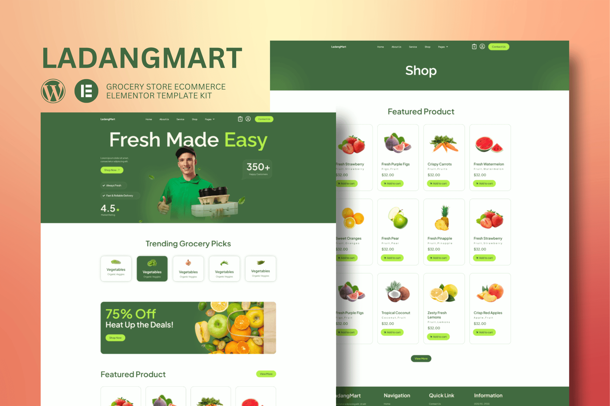 Ladangmart – Grocery Store eCommerce Elementor Template Kit