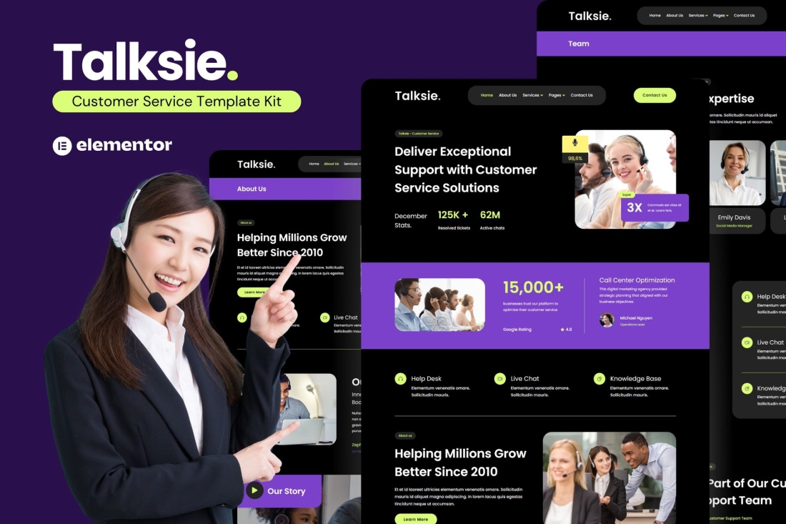 Talksie - Customer Service Website Elementor Template Kit