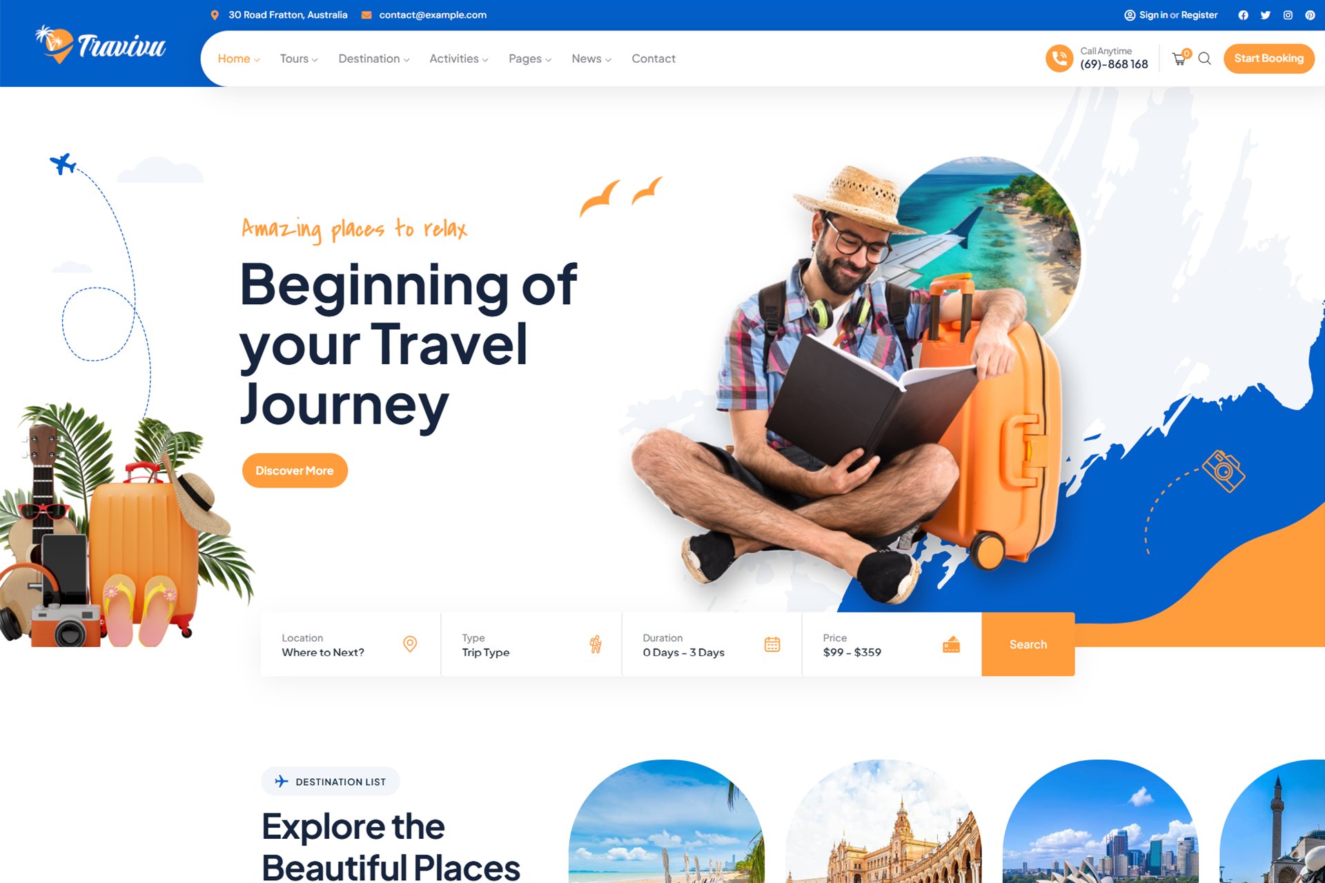 Travivu – Travel & Tour Booking WordPress Theme 1.0.7