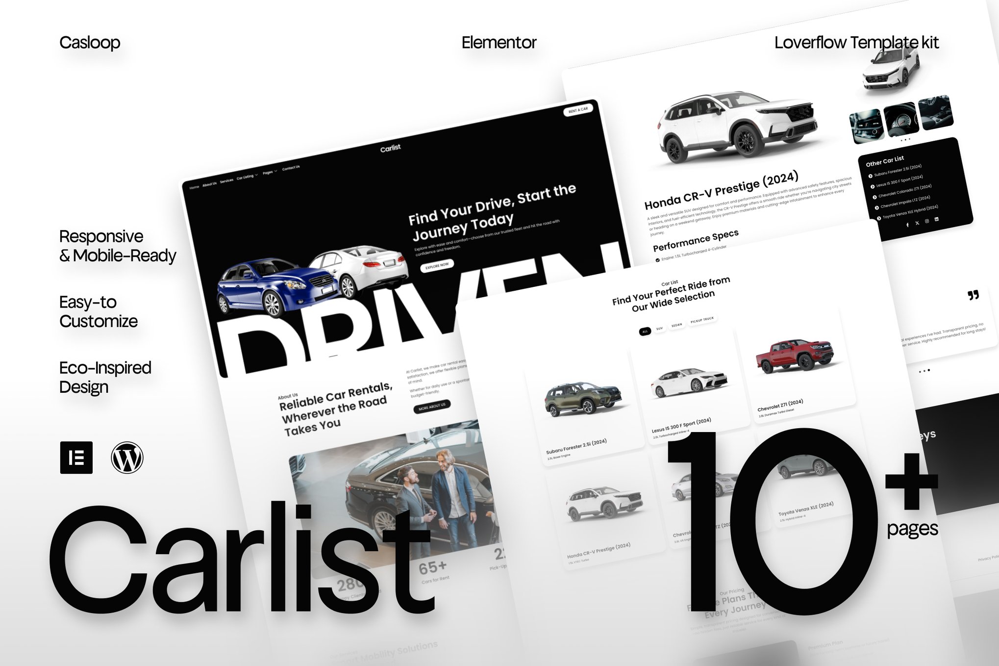 Carlist - Modern Minimalist Car Rental Elementor Template Kit
