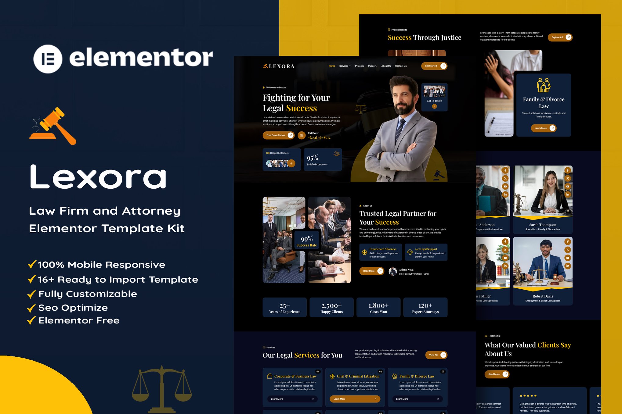 Lexora – Law Firm & Attorney Elementor Template Kit