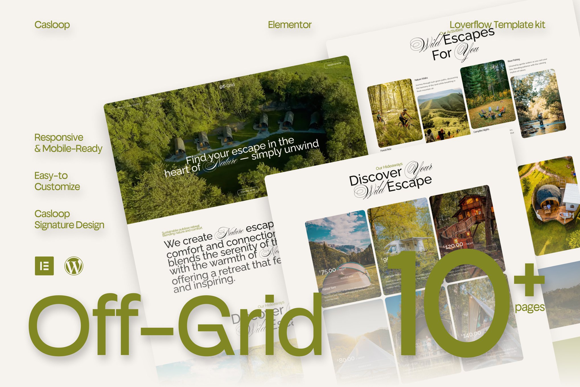 Off-Grid - Modern Natural Glamping Elementor Template Kit