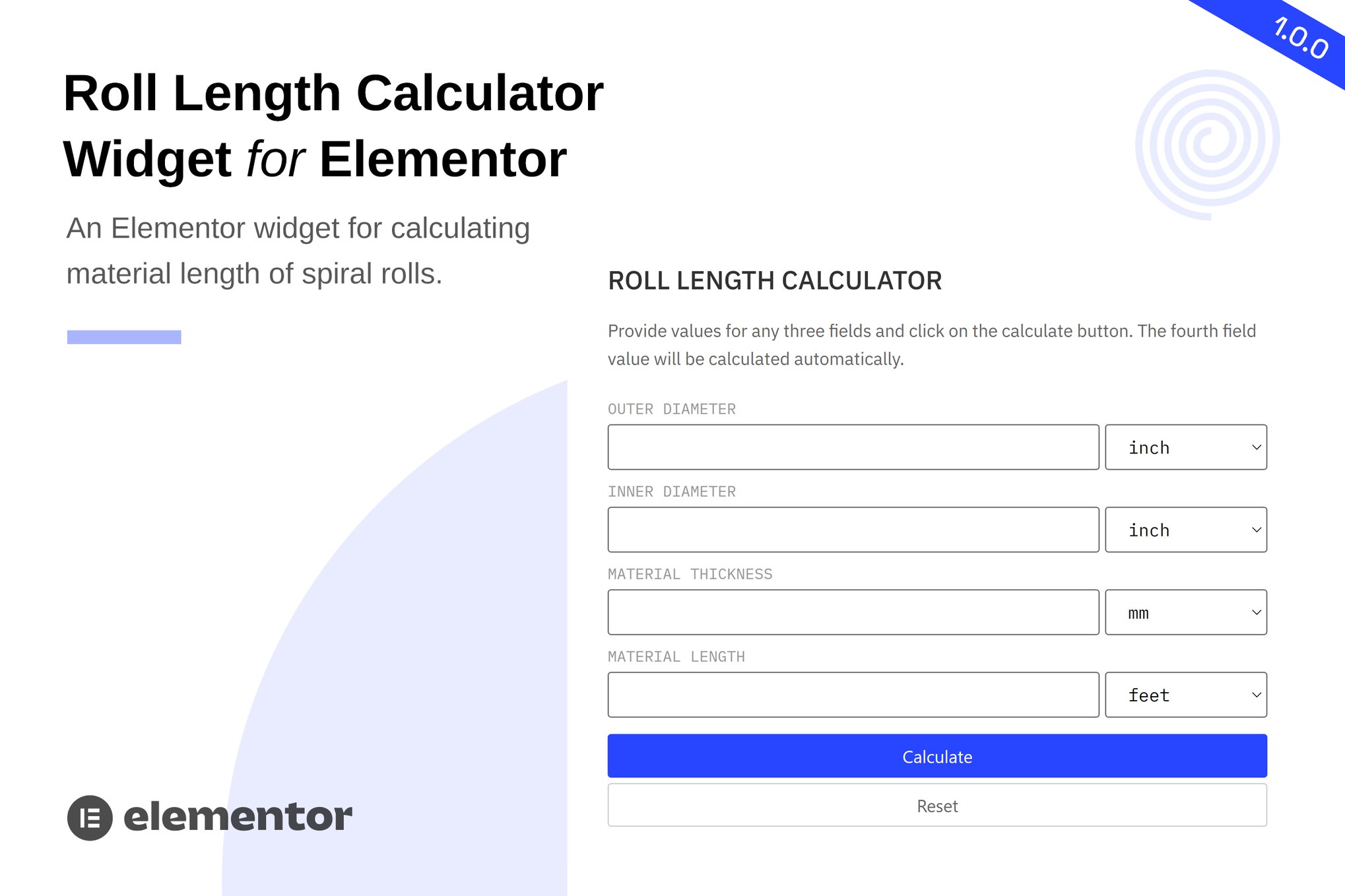 Roll Length Calculator Widget for Elementor 1.0.0