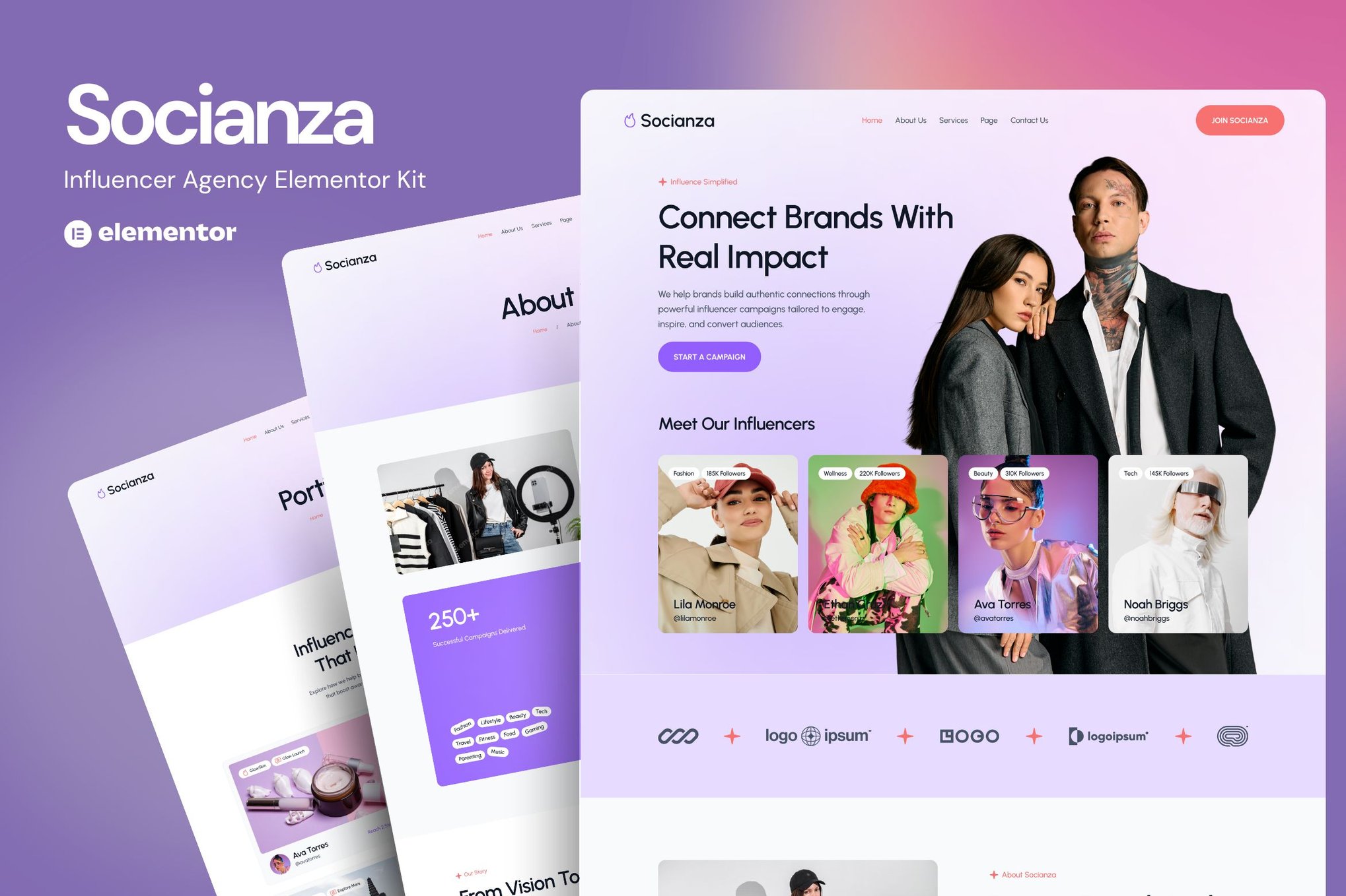 Socianza - Influencer Agency Elementor Template Kit