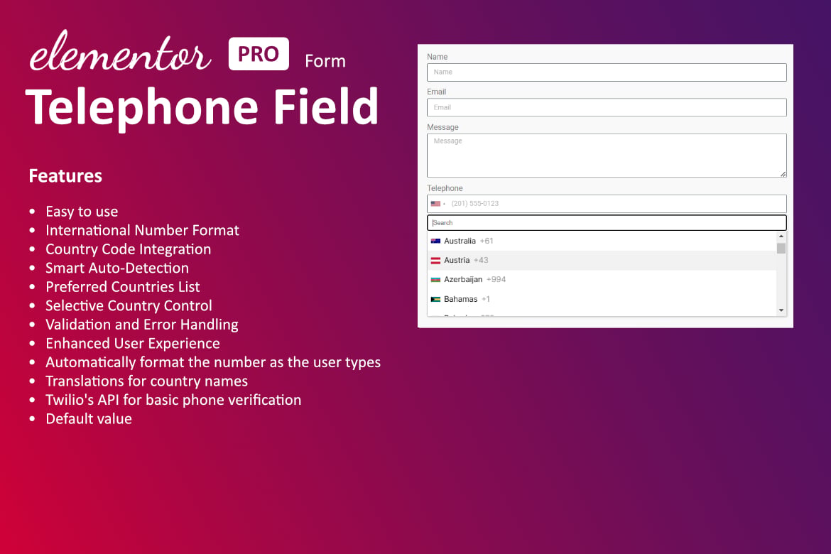 Telephone Field for Elementor form 1.3.0