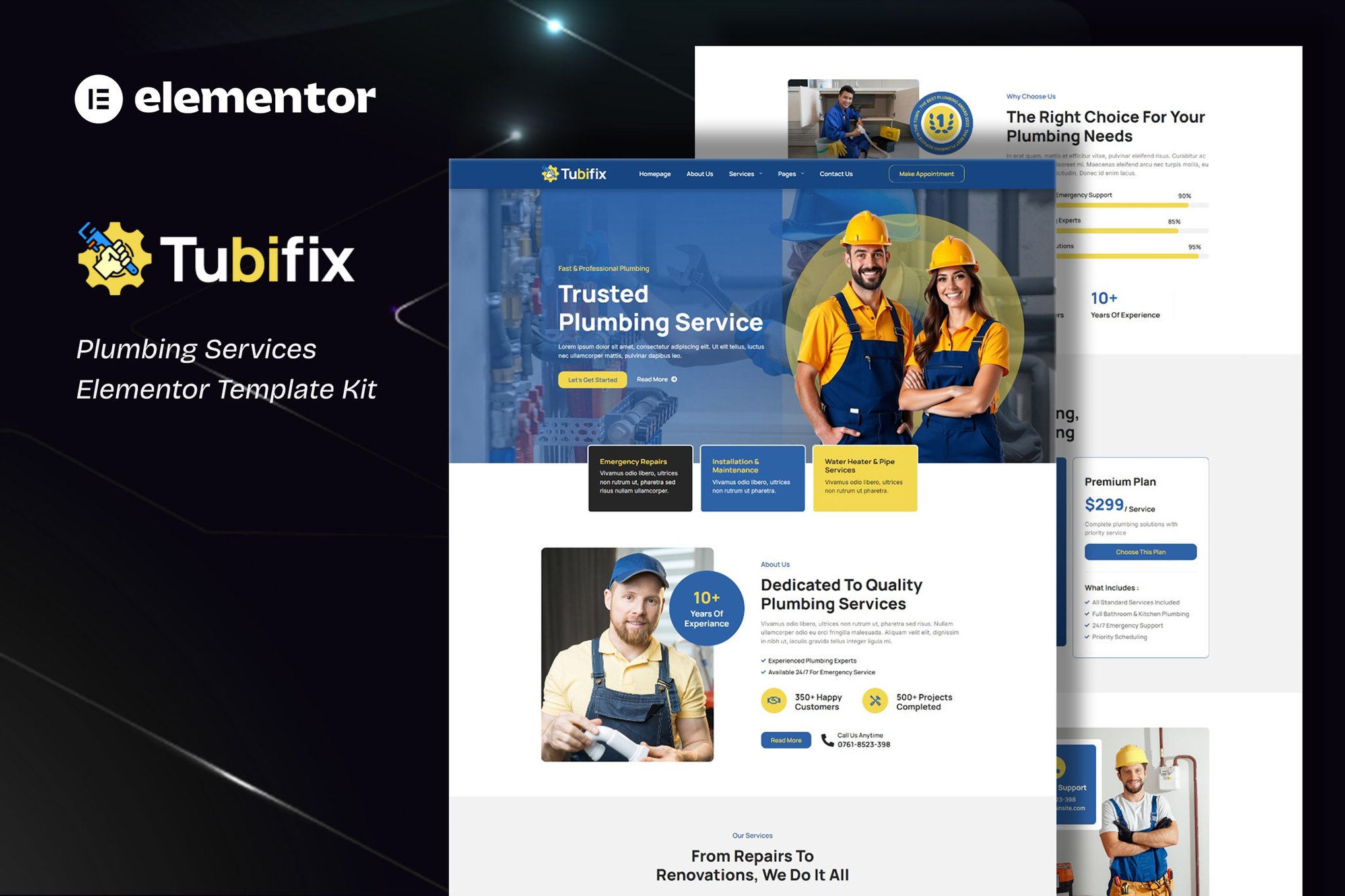 Tubifix – Plumbing Services Elementor Template Kit