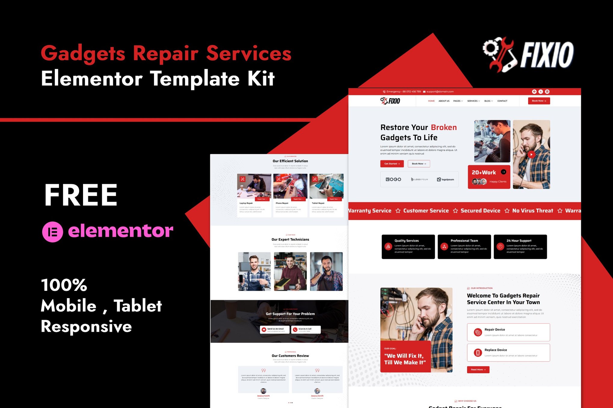 Fixio -  Gadgets & Electronics Repair Services Elementor Template Kit
