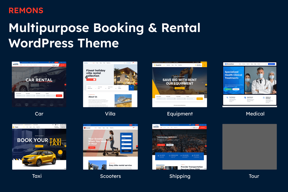 Multipurpose Booking & Rental  WP Theme – Remons 1.4.1
