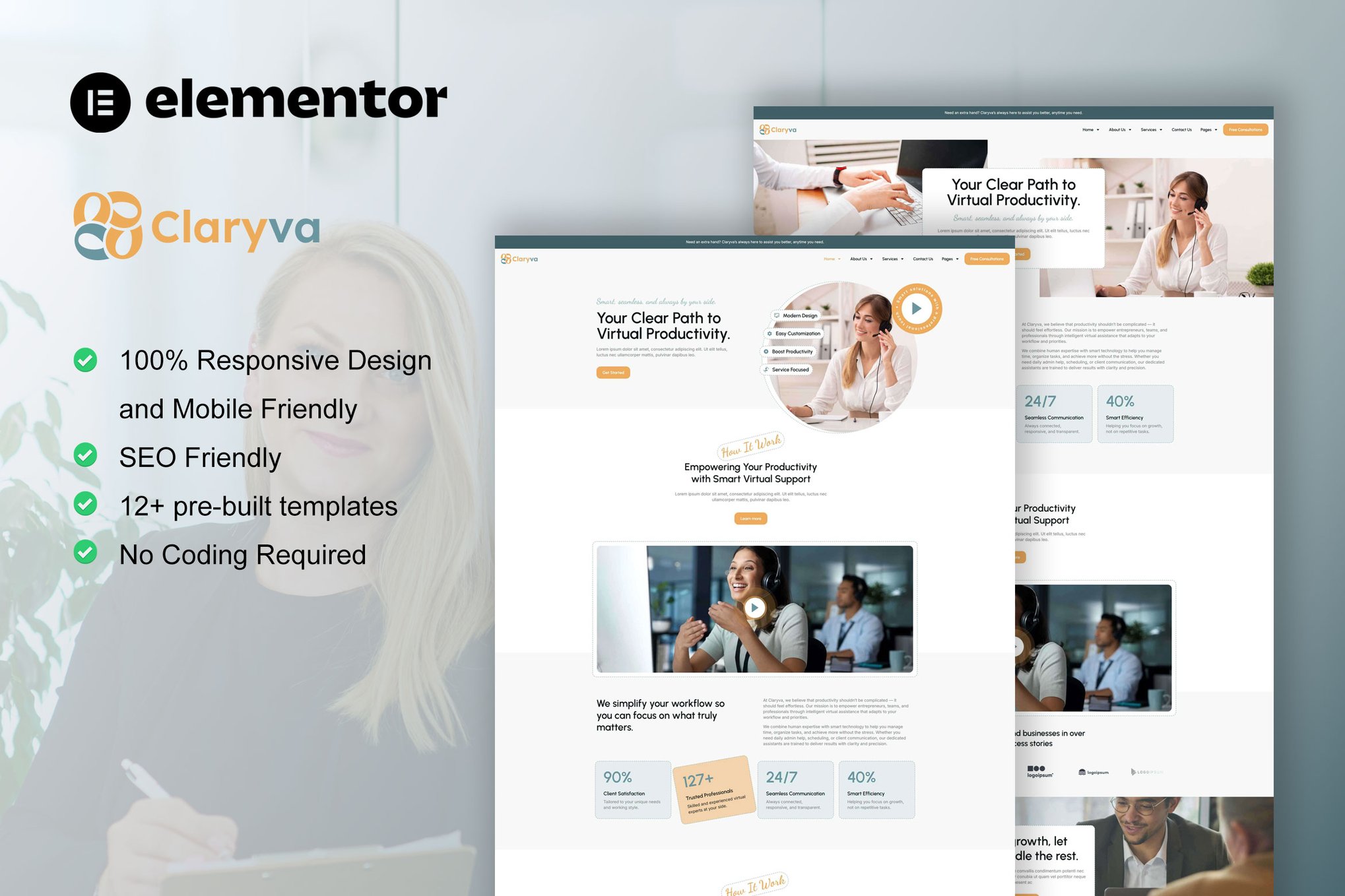 Claryva - Virtual Assistant Elementor Template Kit