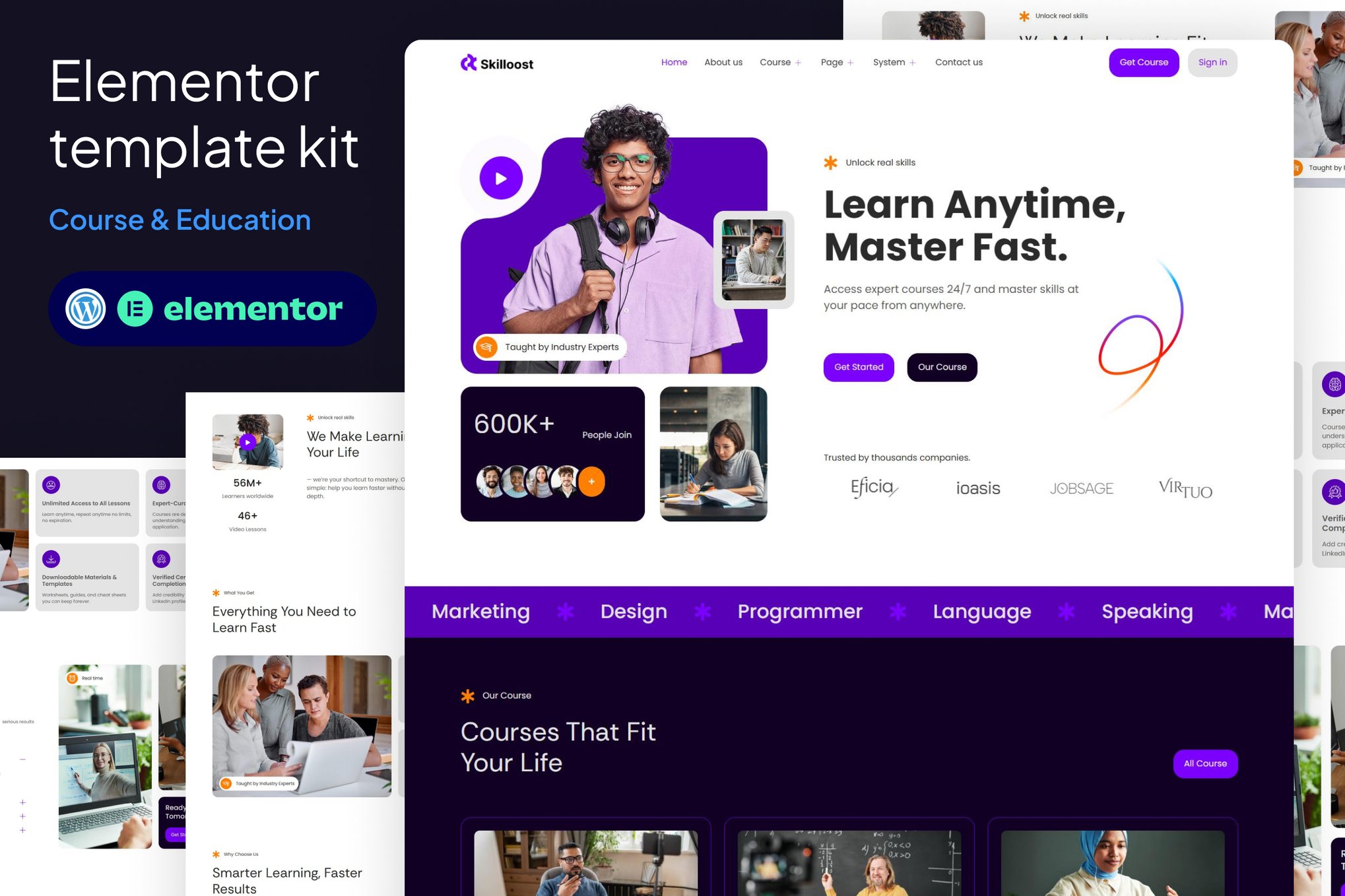 Skilloost – Ecourse & Education elementor Template kit