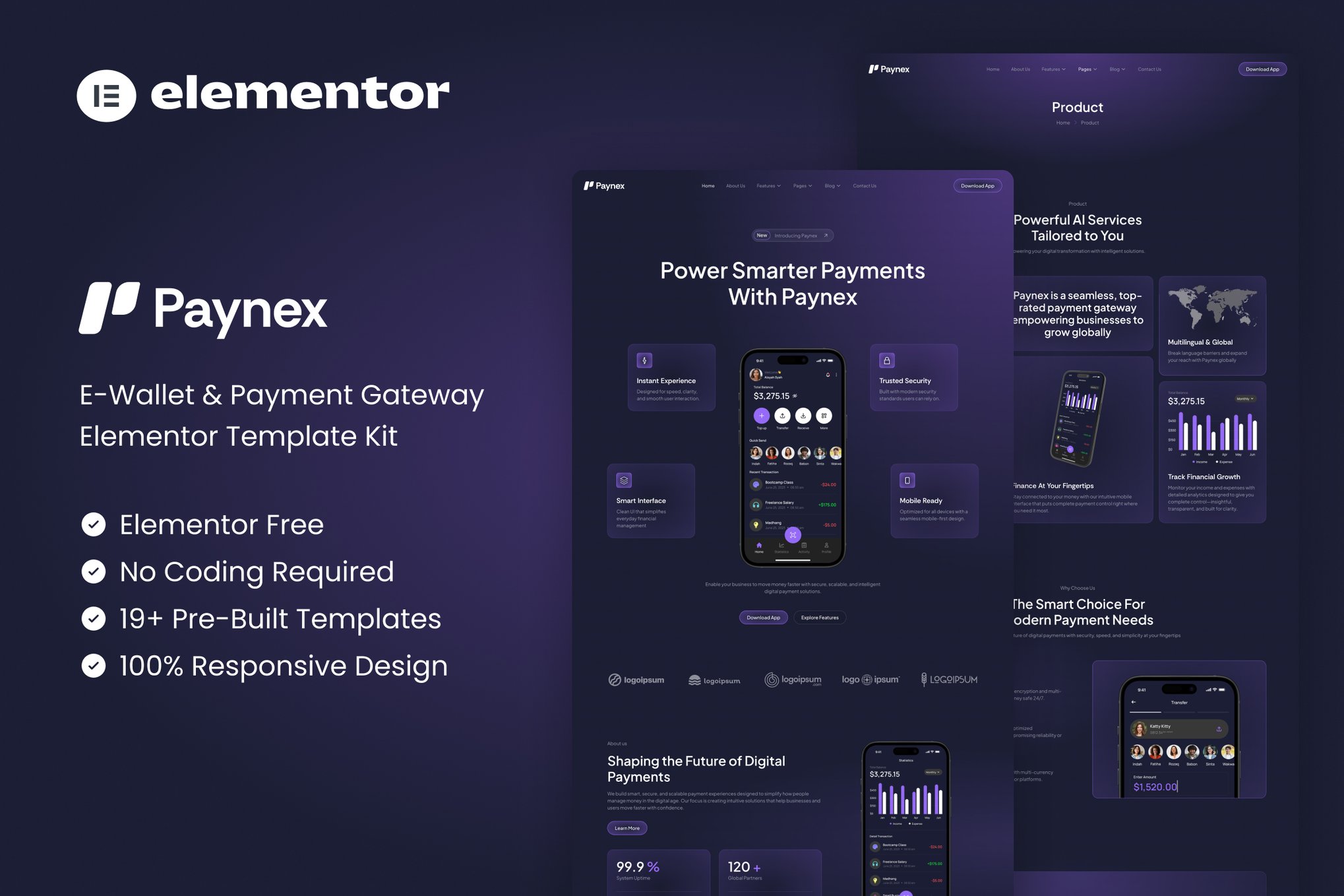 Paynex - E-Wallet & Payment Gateway Elementor Template Kit