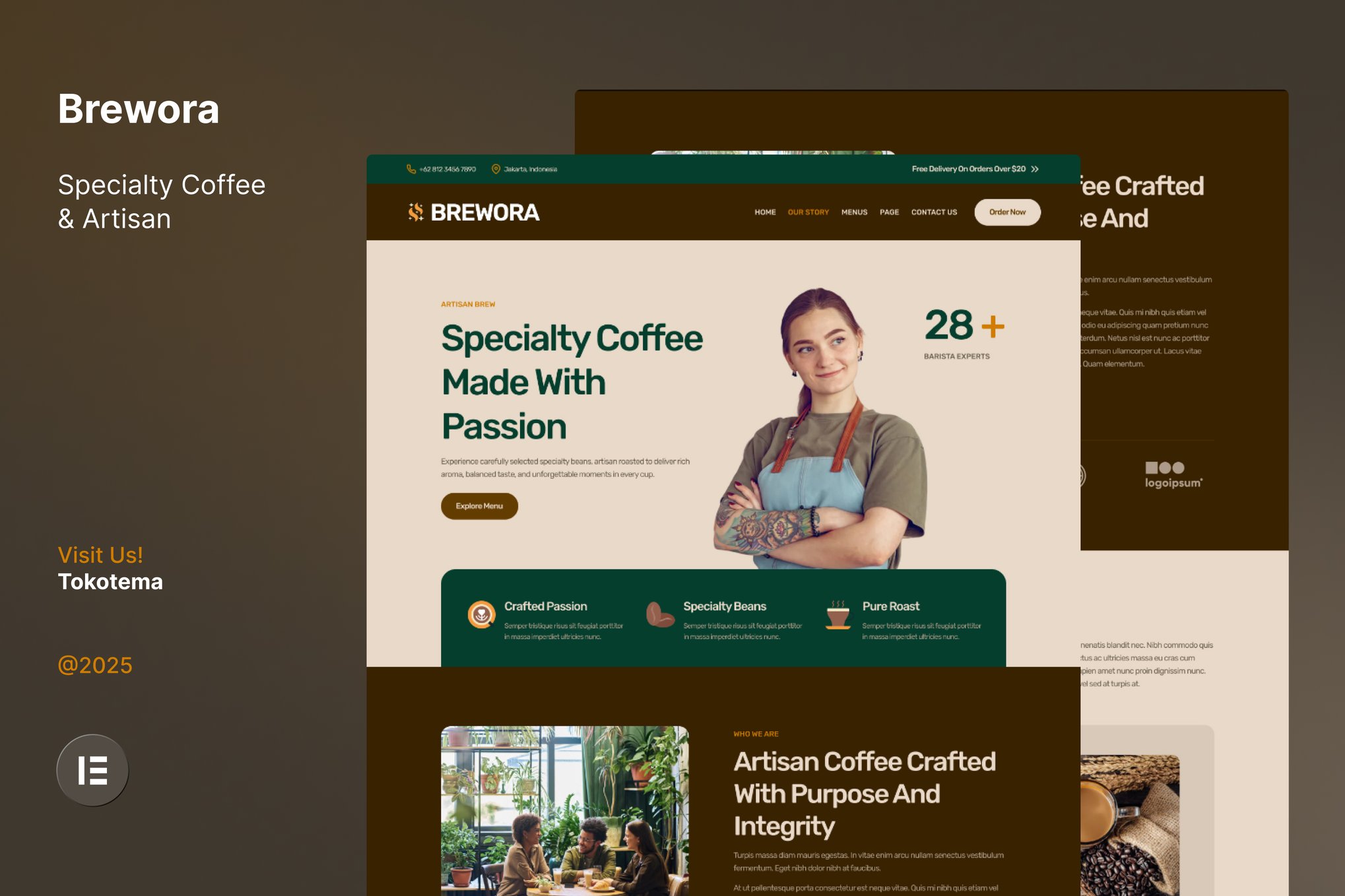 Brewora -  Specialty Coffee & Artisan Website Elementor Template Kit