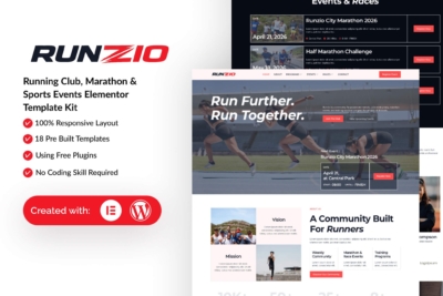 Runzio - Running Club, Marathon & Sports Events Elementor Template Kit