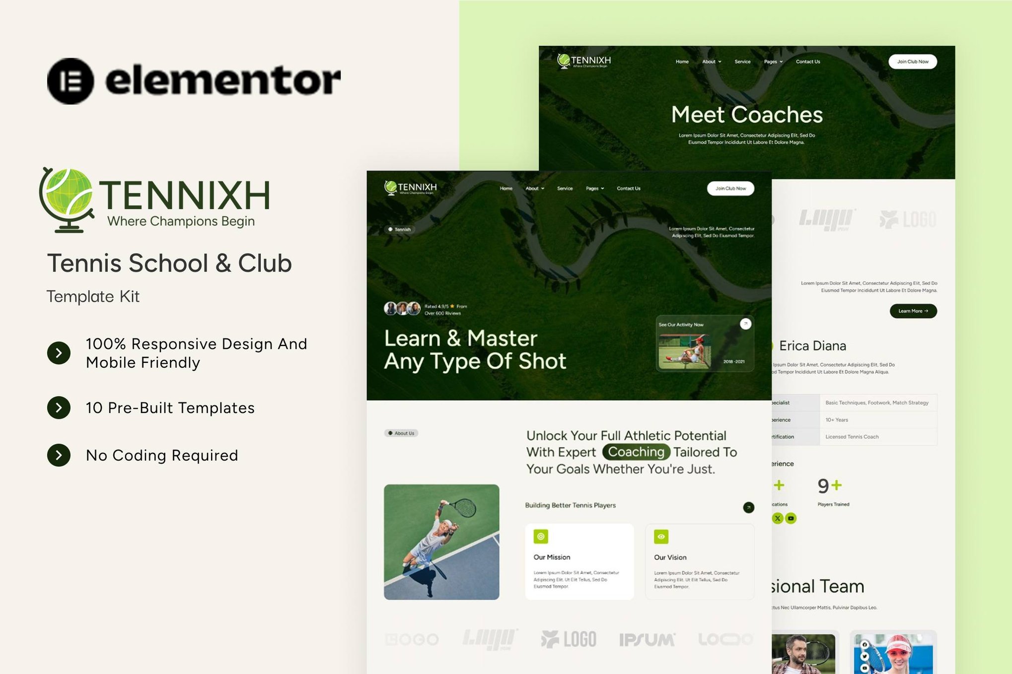 Tennixh – Tennis School & Club Elementor Template Kit