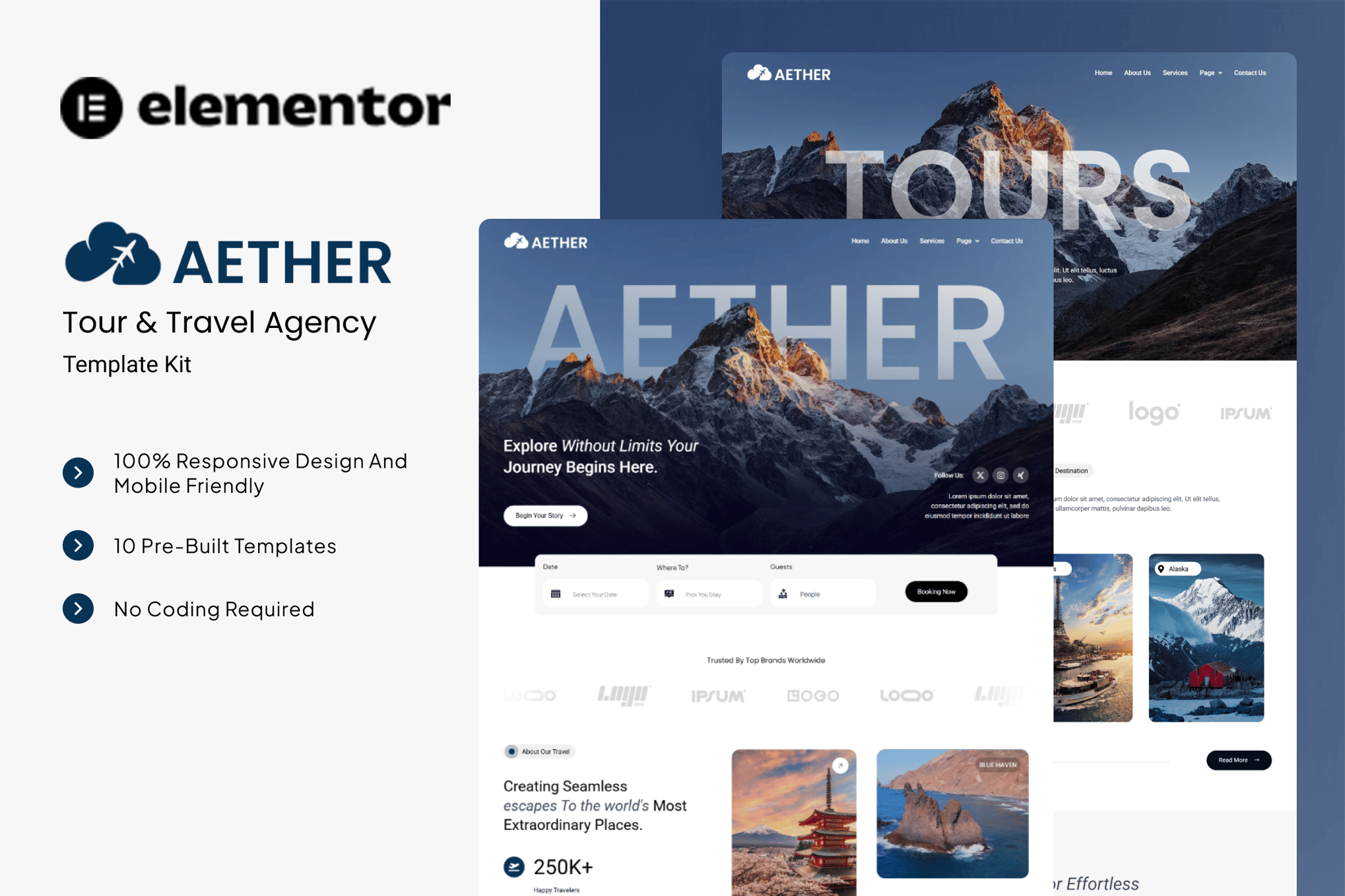 Aether – Tour & Travel Agency Elementor Template Kit