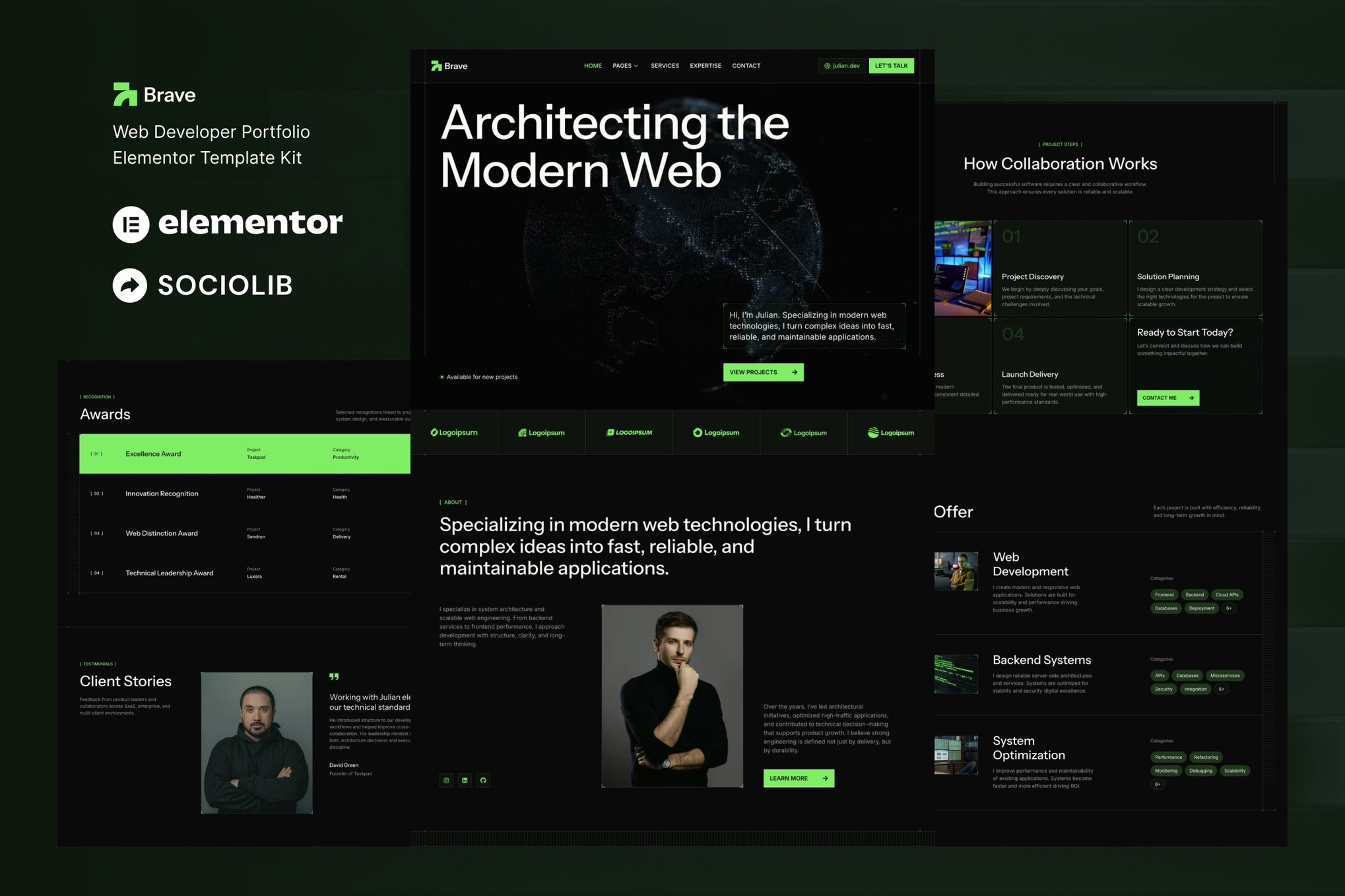 Brave – Web Developer Portfolio Elementor Template Kit