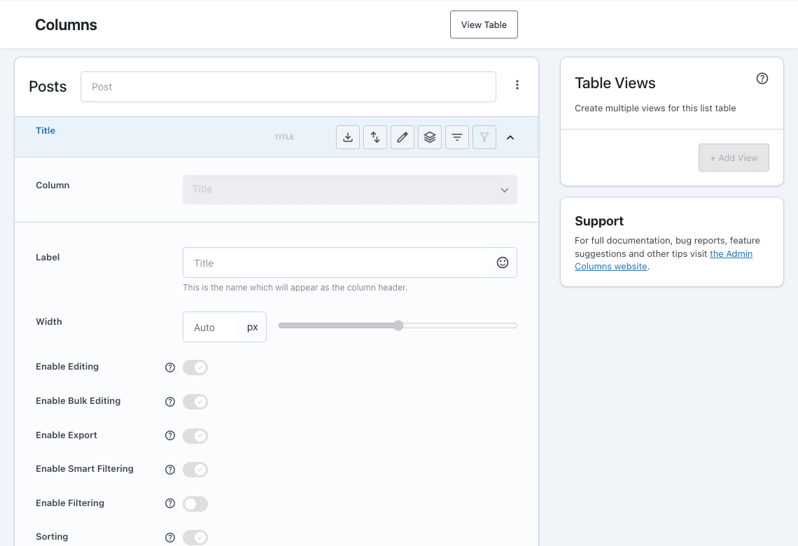 Editing a column in Admin Columns Pro
