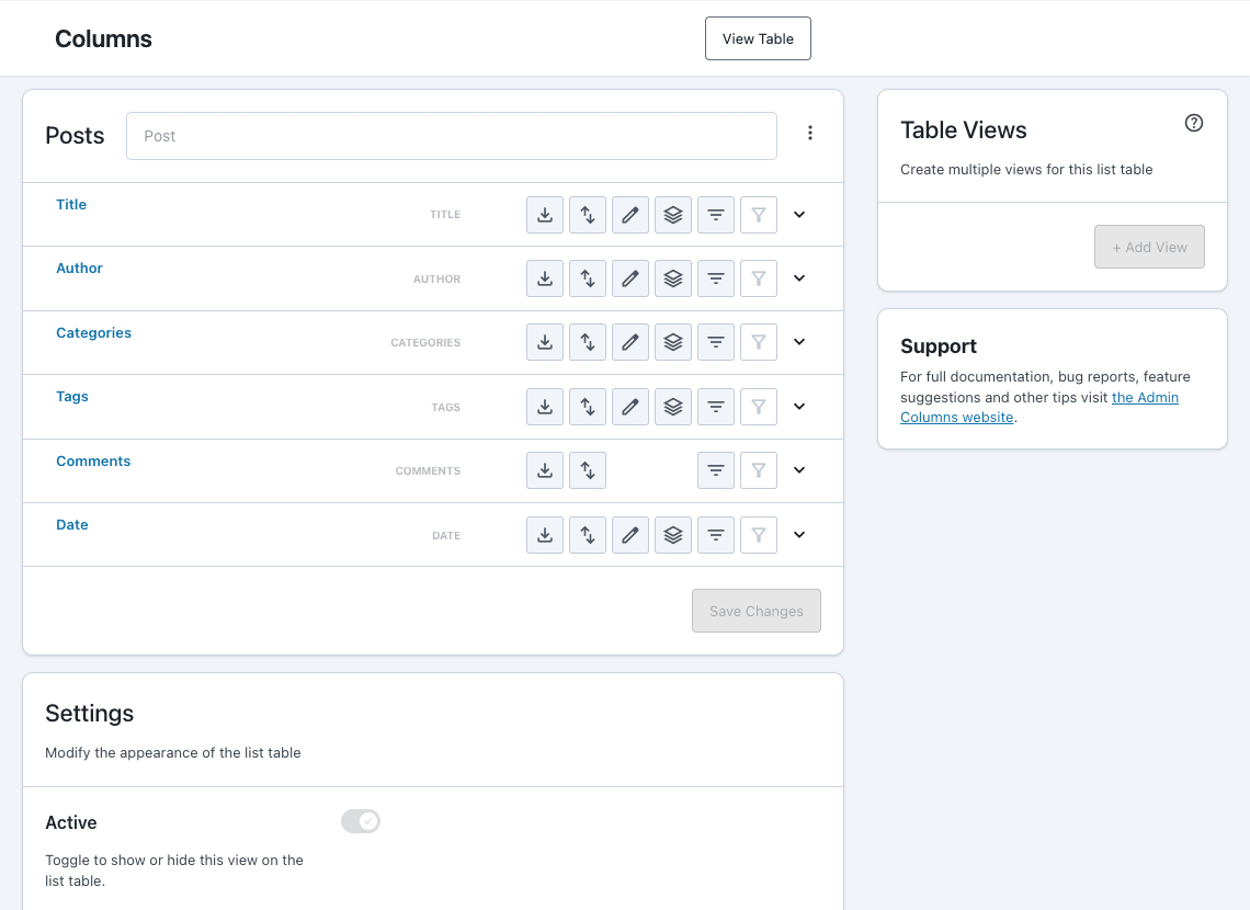 Admin Columns Pro columns editor on Posts