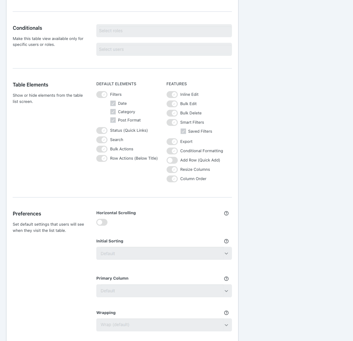Admin Columns Pro table-level settings