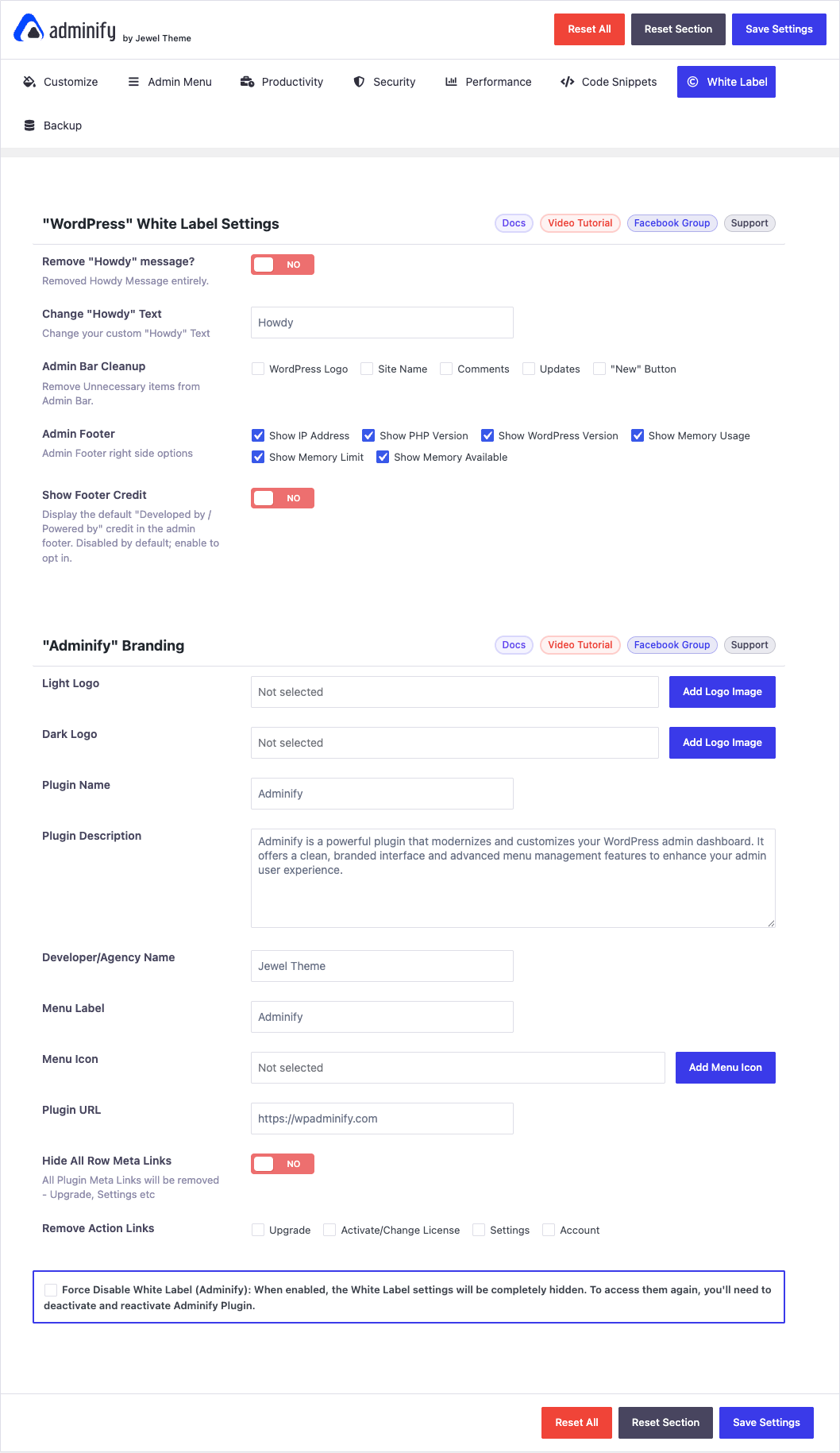 WP Adminify Pro White Label settings WP Adminify Pro White Label branding settings