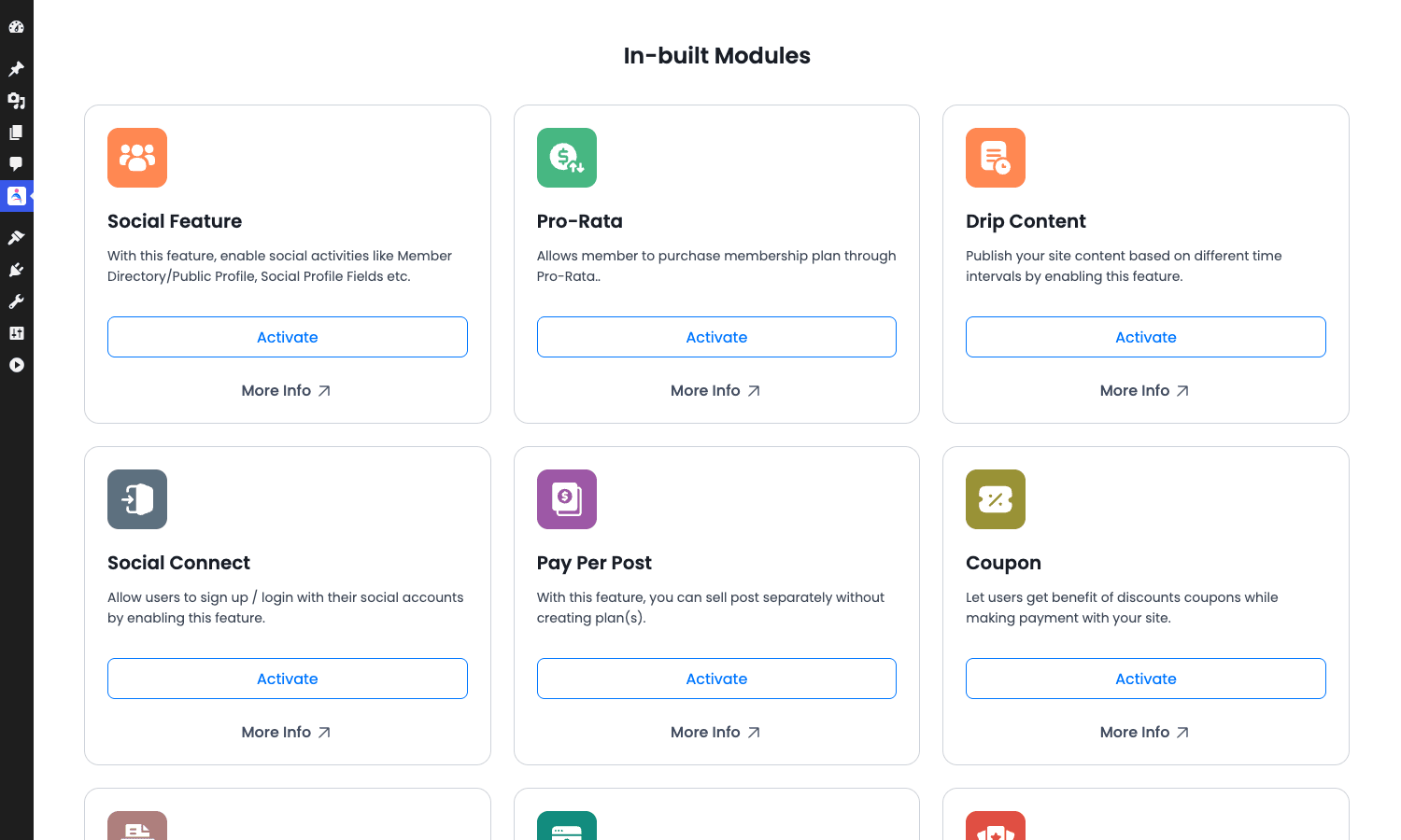 ARMember Add-ons grid ARMember Add-ons grid with toggleable in-built modules