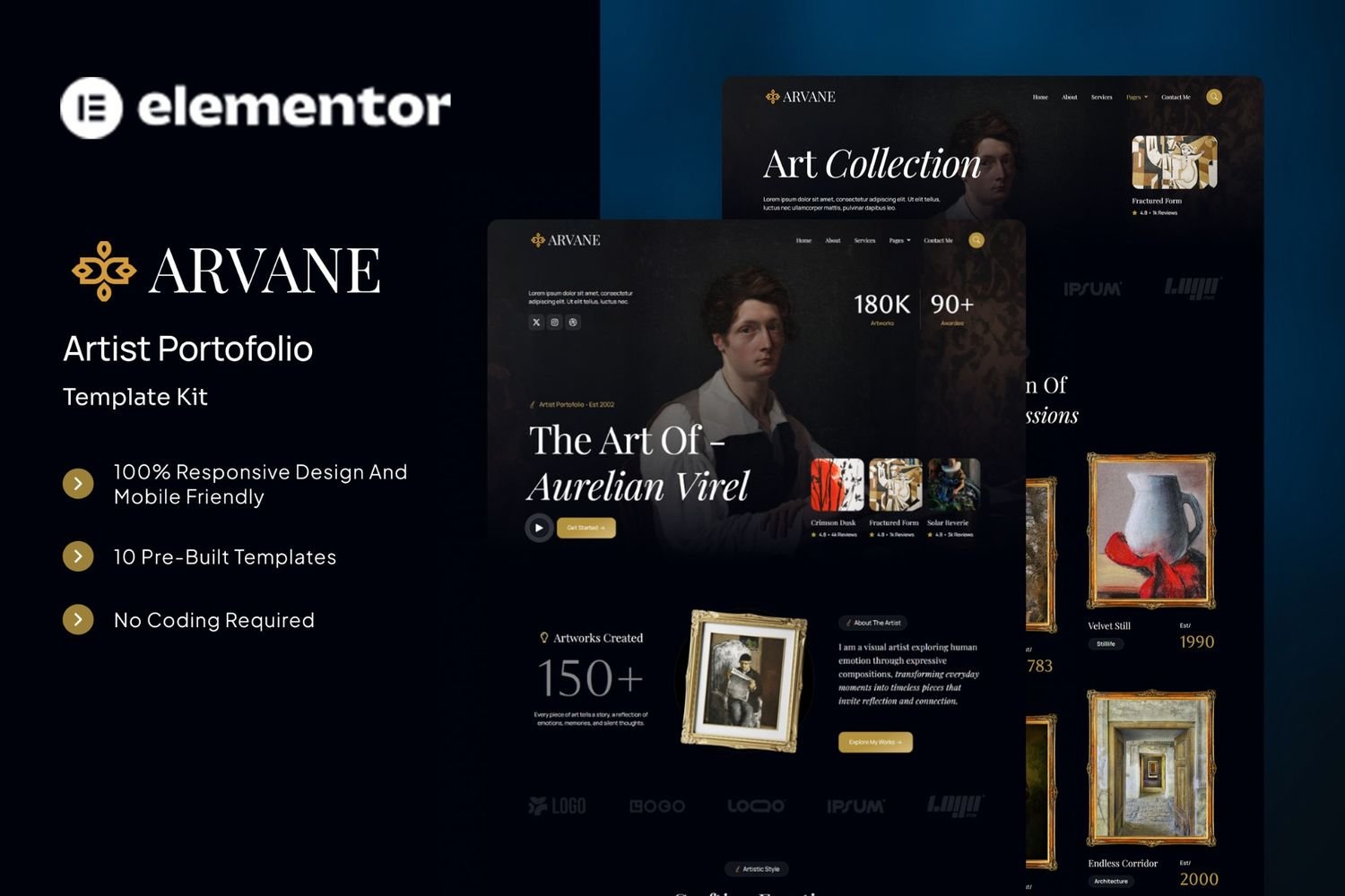 Arvane – Artist Portfolio Elementor Template Kit